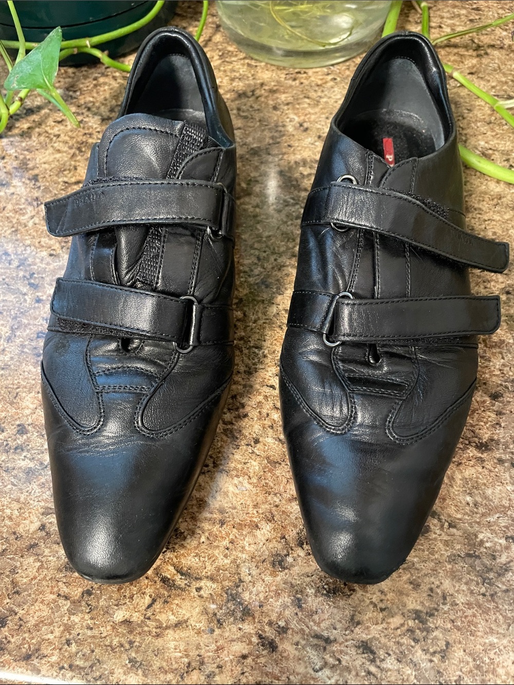 Prada Black Leather Women’s Double-Strap Oxfords